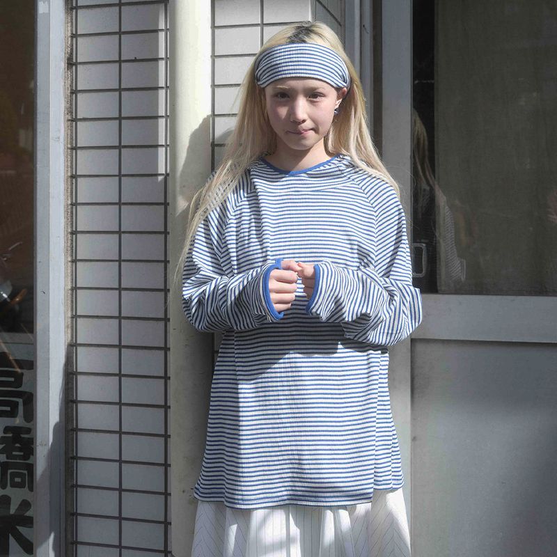 KOOKEESEE（クキシ）の「Stripe Waffle Hoodie (blue/ivory)（Tops）」