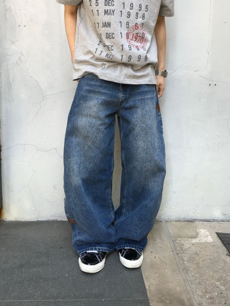 Kaz Star Embroidered Wide Denim Pants