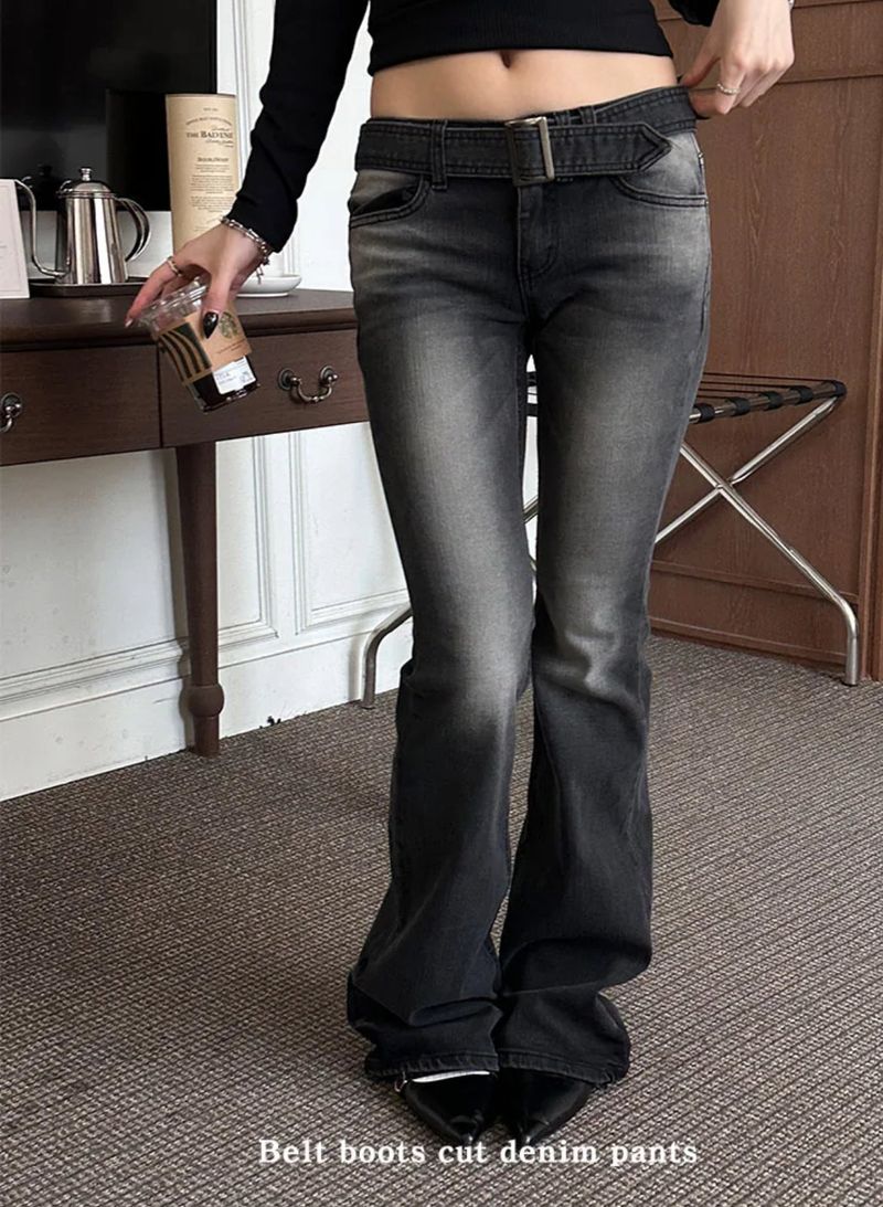 Belt boots cut denim pants
