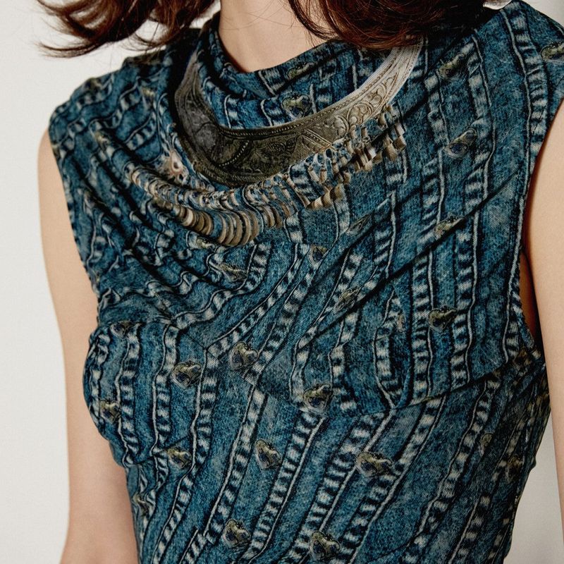 SHEISSHE/PRINTED STRUCTURED TANK TOP
