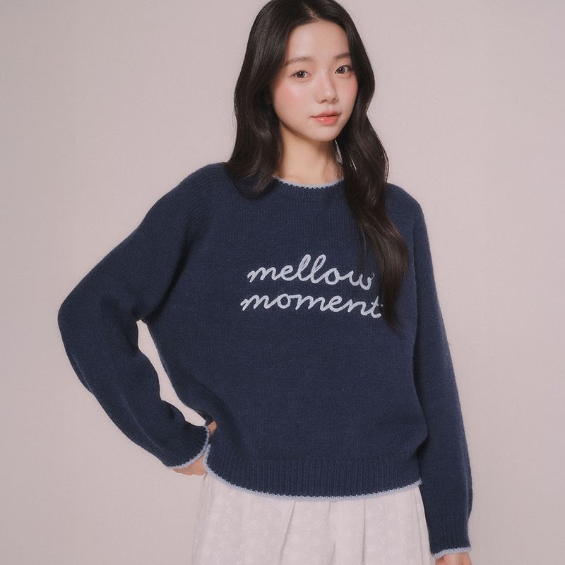 mellotory（メロートリー）の「MELLOW EMBROIDER LINE KNIT TOP (Navy)（Tops）」