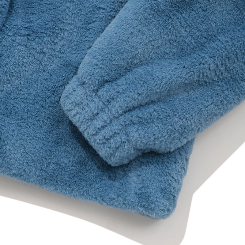 POCKET POINT 2 WAY CROP FUR JACKET [BLUE]