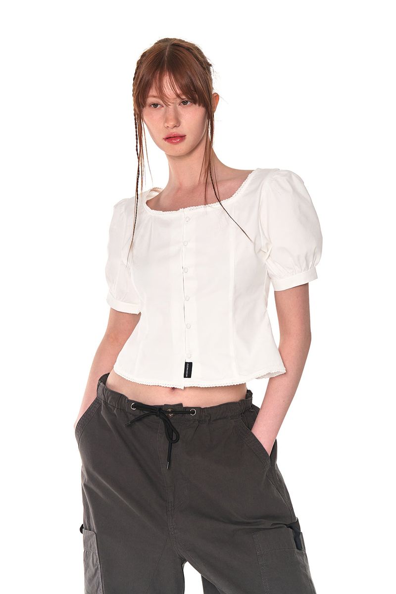 PUFF BUTTON BLOUSE (WHITE)