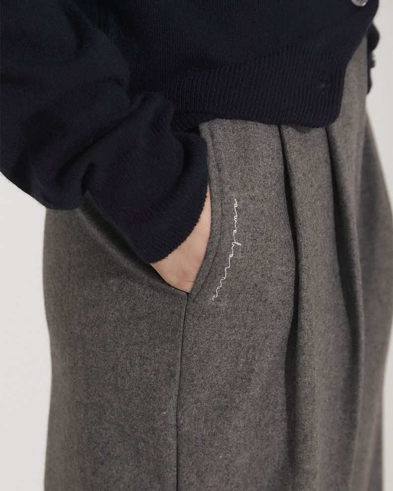 WOOL DOUBLE PLEATED SLACKS [GRAY]