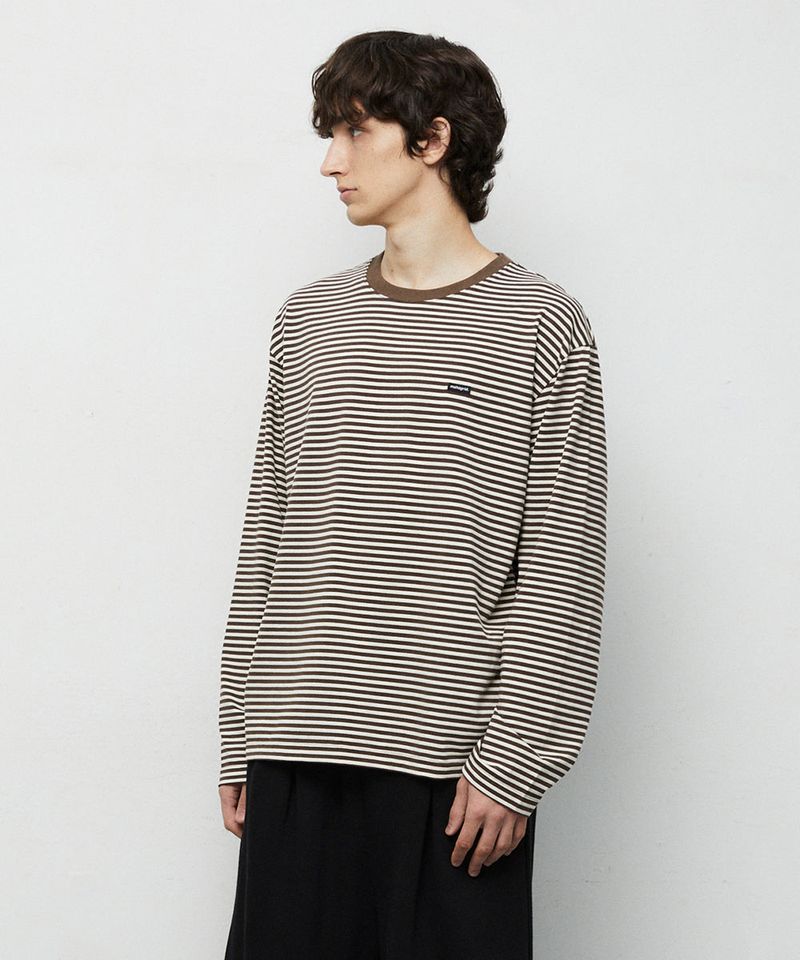 STRIPE BASIC LOGO LONG SLEEVE_BROWN