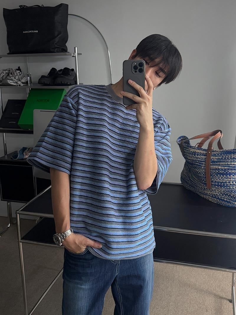 ASCLO Crayon Multi Border Short Sleeve T Shirt (3color)