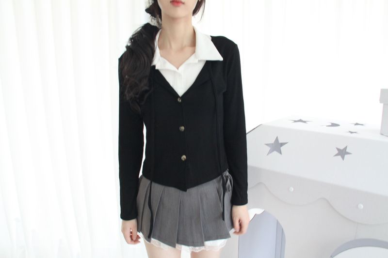 Layered Double Collar Cardigan T-shirt (2color)