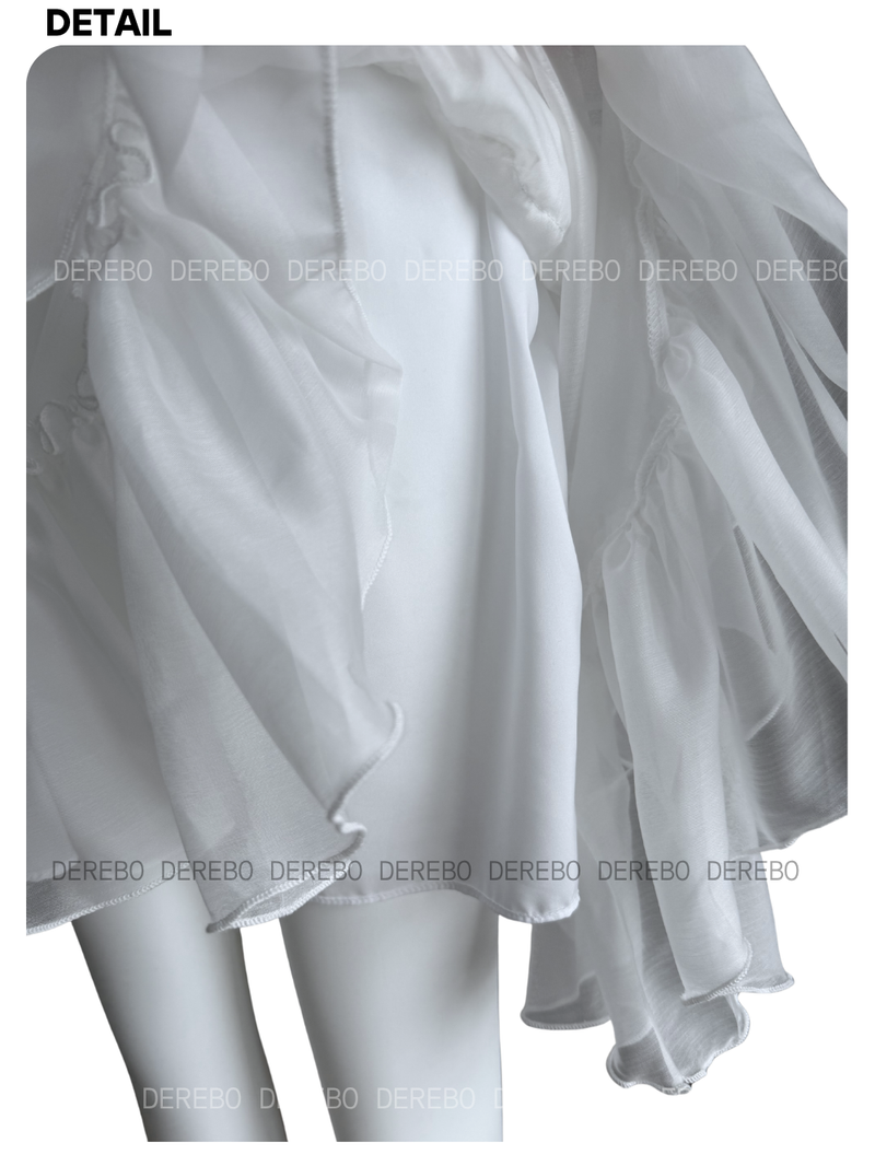 satin chiffon frill midi skirt