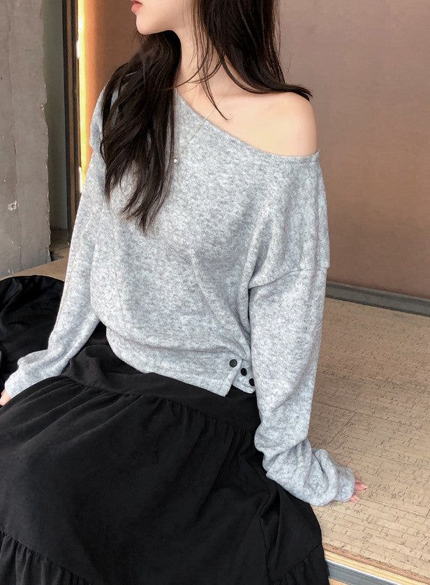 2WAY Button Slit One Shoulder Knit (3color)