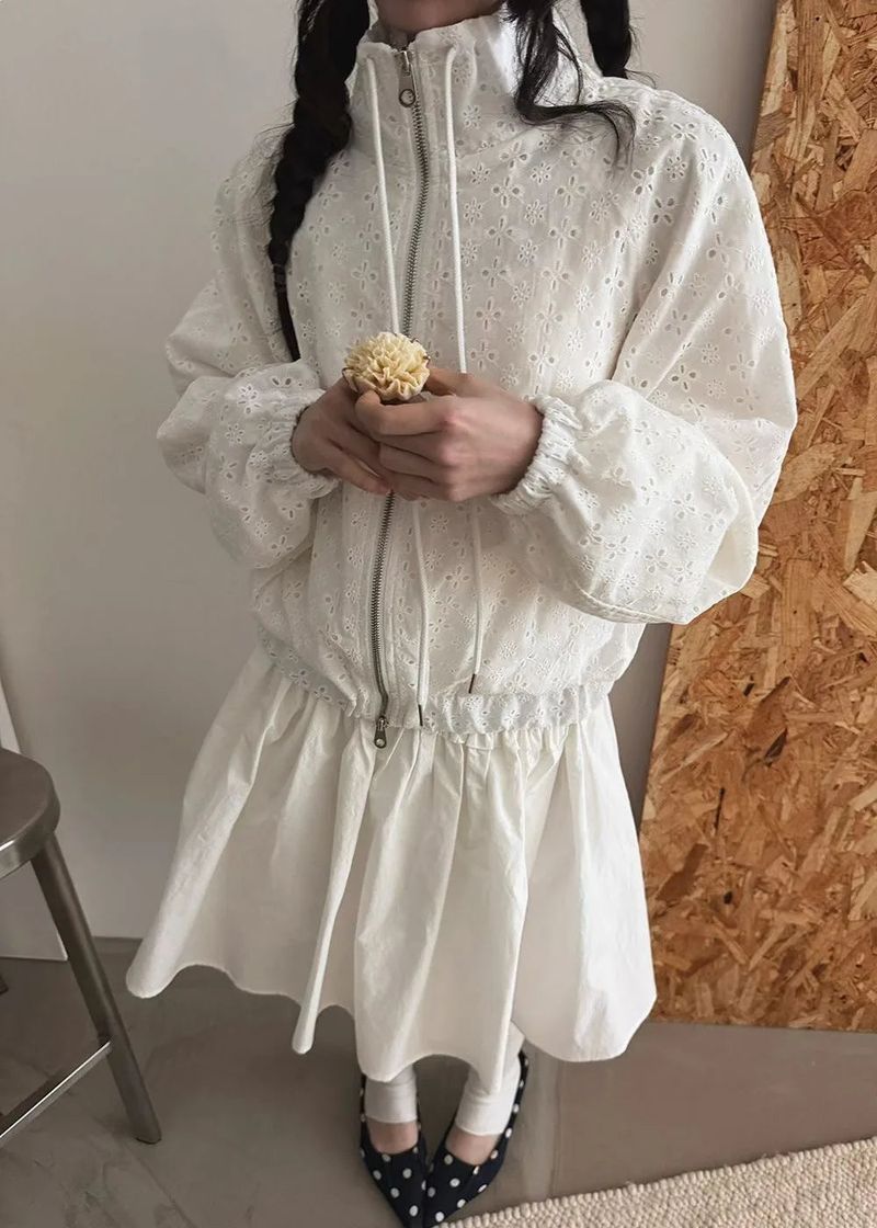 Embroidered Lace Cropped Hooded Windbreaker Jacket