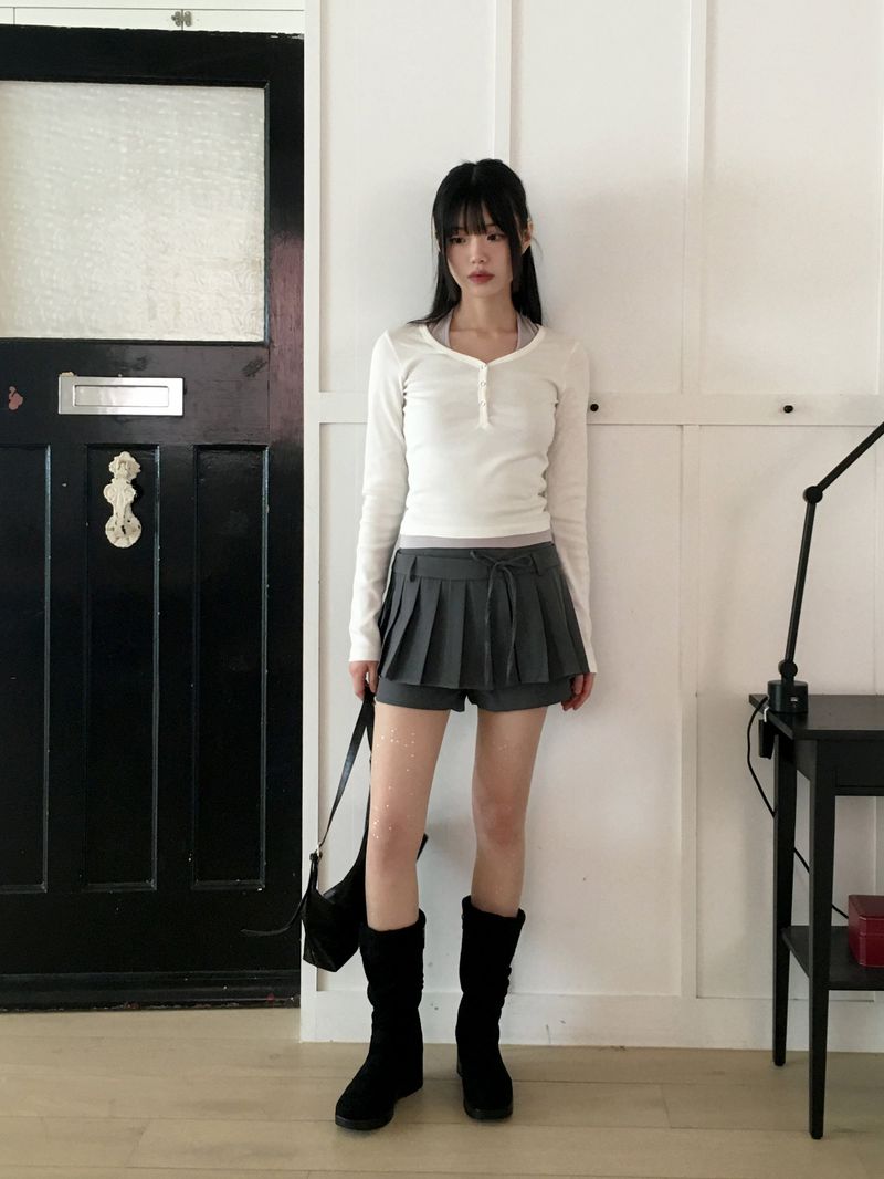Wicca two-way ribbon pants pleated mini skirt