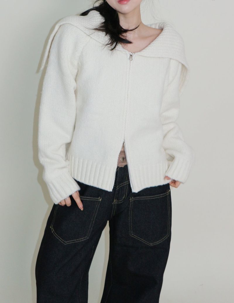 Square Sailor Collar Two-Way Knit Cardigan