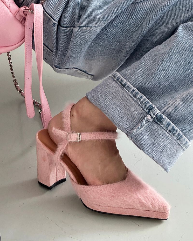 Angora strap high heels