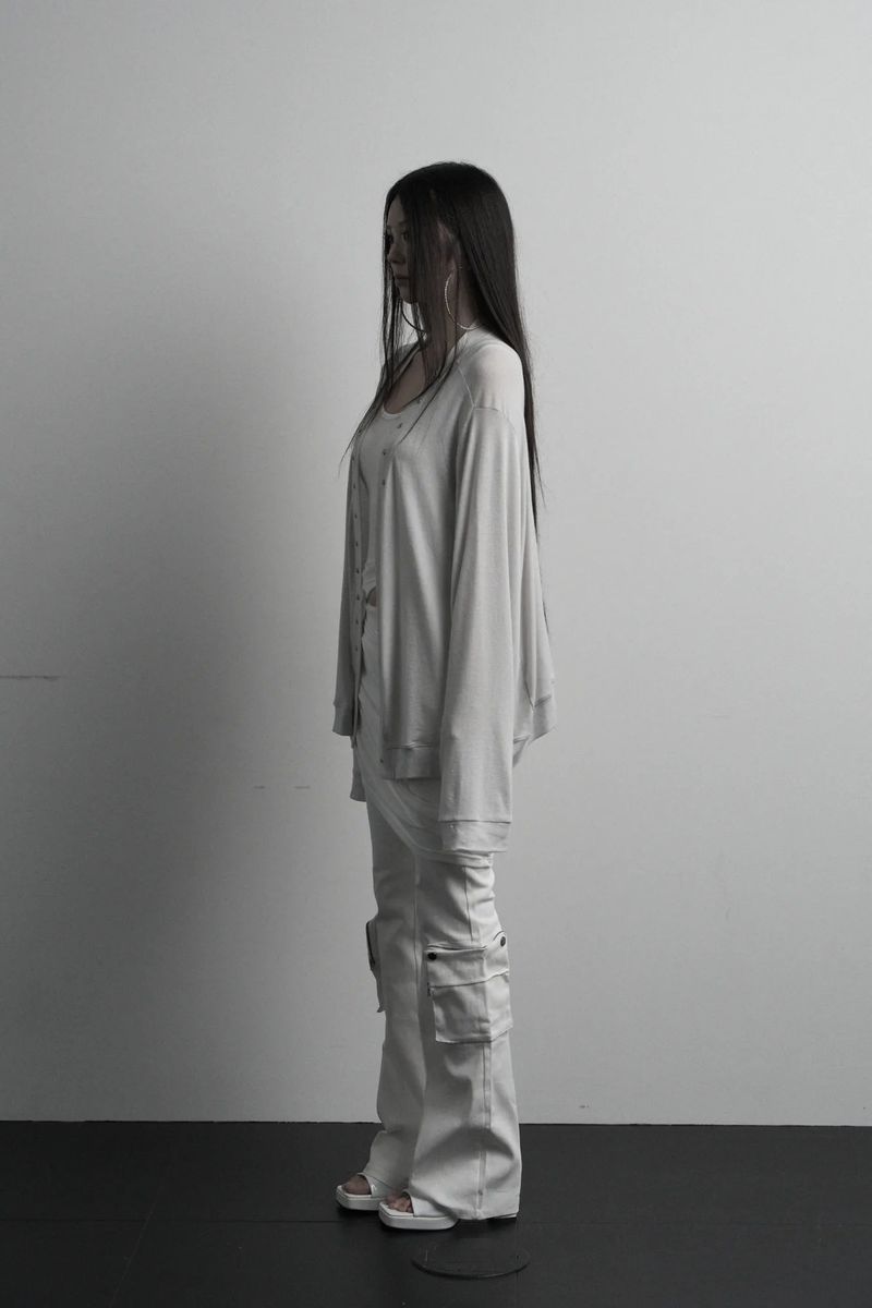 [label] wool rivet overfit open cardigan (gray)
