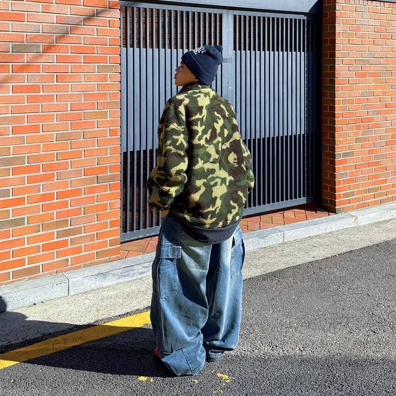 Vintage-Washed Denim Cargo Balloon Pants