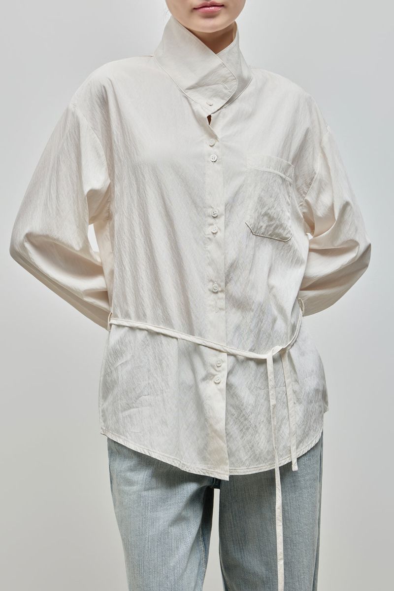 Urban High-neck String Shirt_Ivory