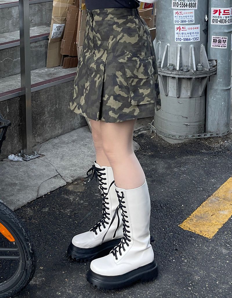 Pocket Camo Pleats Skirt