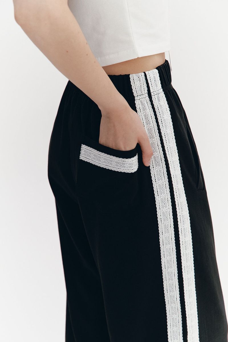 Lace Tape Banding Pants Black