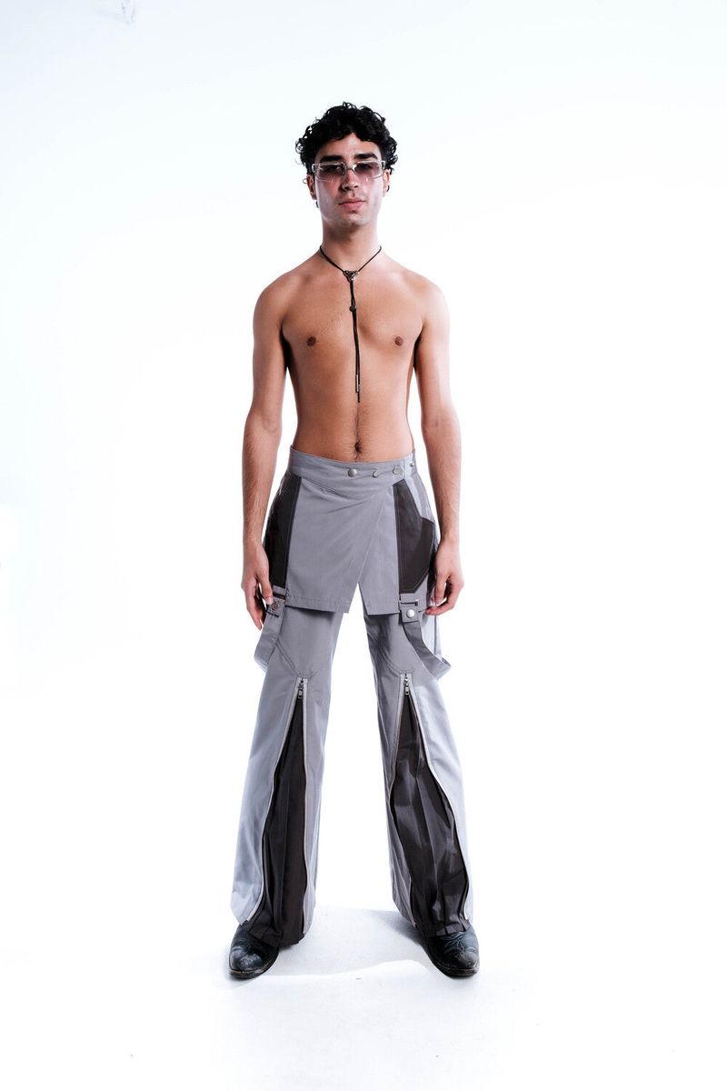 Ghost In The Shell Zip Pleat Pants (Grey & Dark Grey)