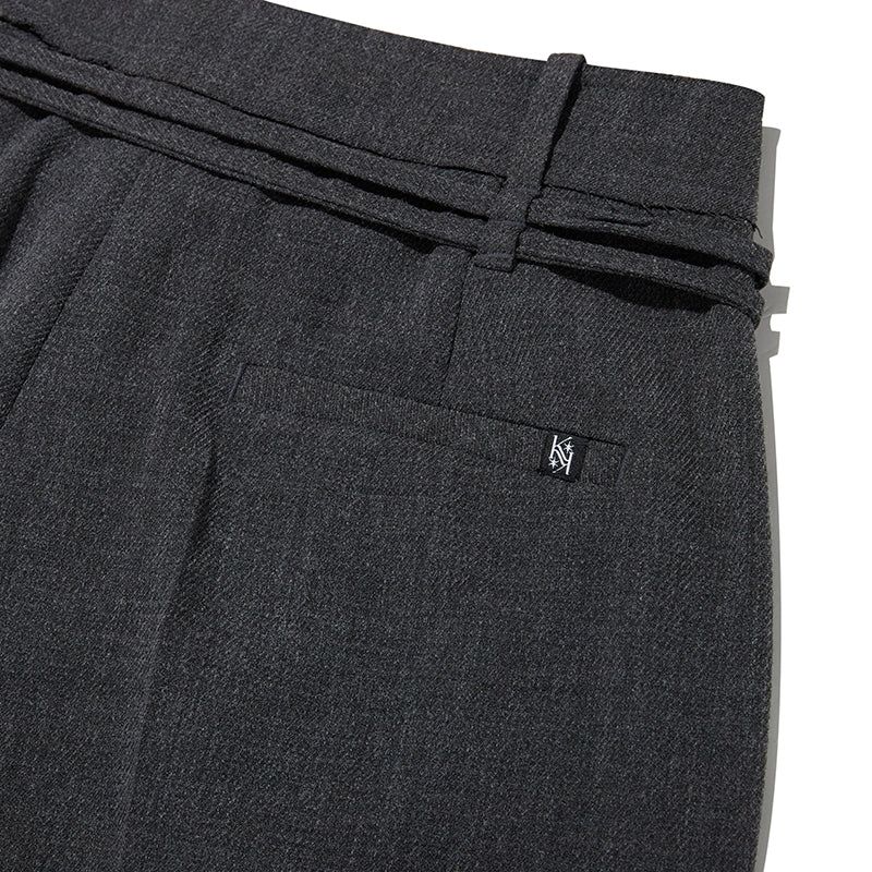 COLLECTION STRING CUT OFF WIDE SLACKS [CHARCOAL]