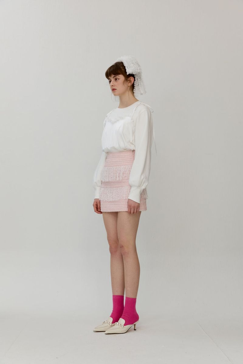 Fringe tweed skirt
