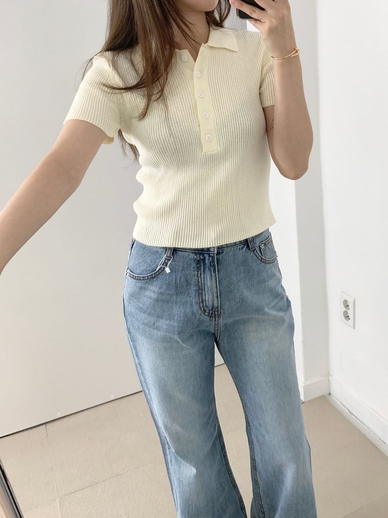Loewe Ribbed Button Collar Short Sleeve Knit