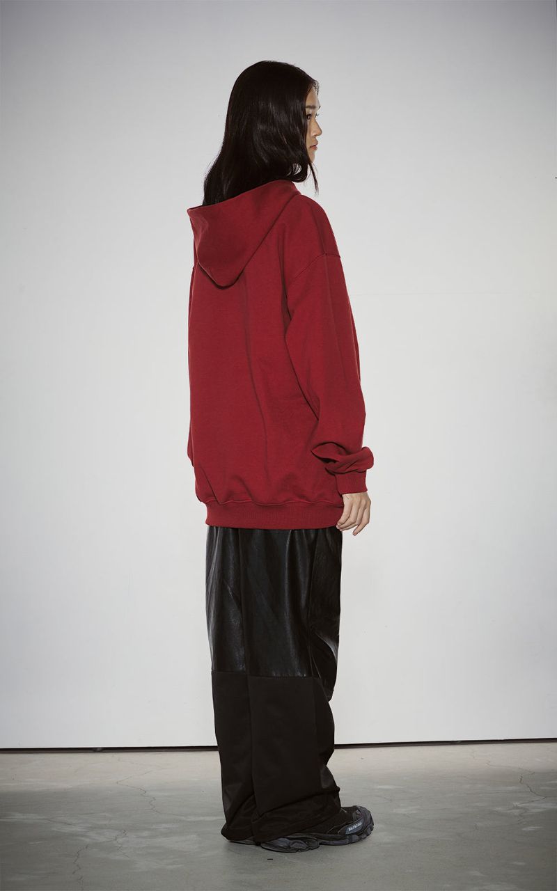 HAIF-ZIP HOODIE (LONG)_DARK RED