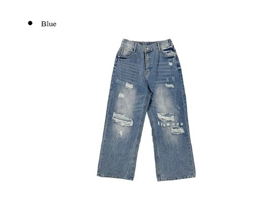 Redo Damage Washing Wide Denim Pants
