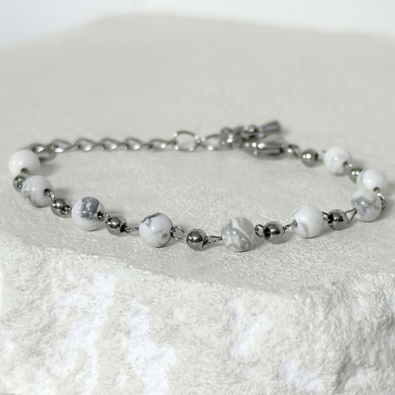 ss-Nature beads+ chain bracelet_white