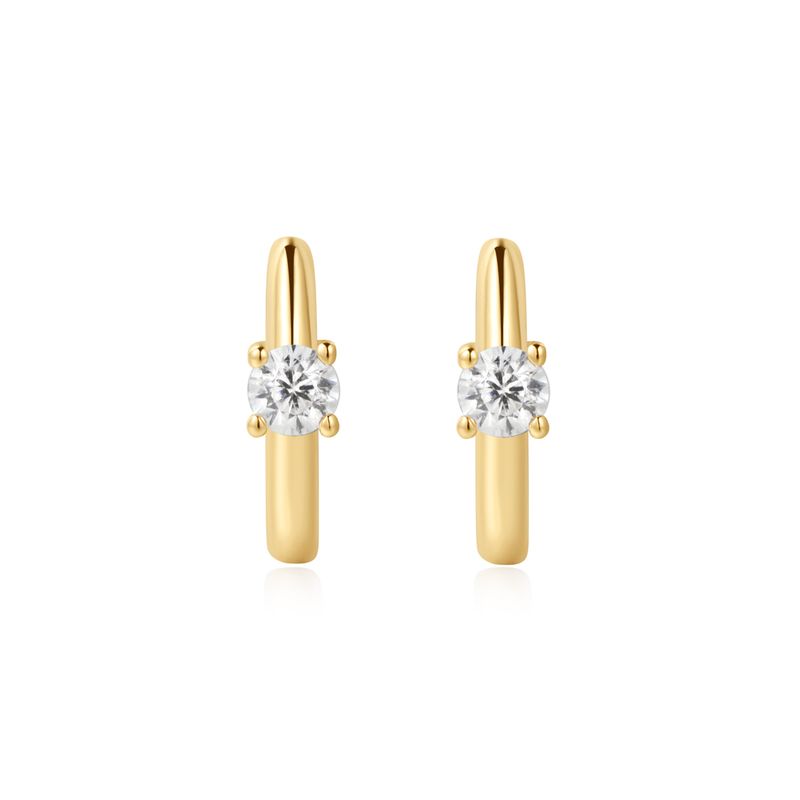 Gold Solitaire Cubic Zirconia Mini 925 Silver Ring Earring E061-03G