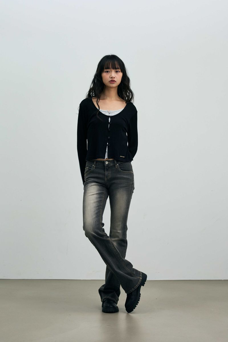 LYLA LAYERED CARDIGAN / BLACK-MELANGE