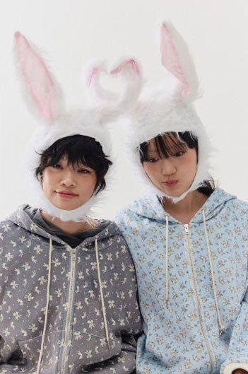 rabbit fluffy hoodie grey