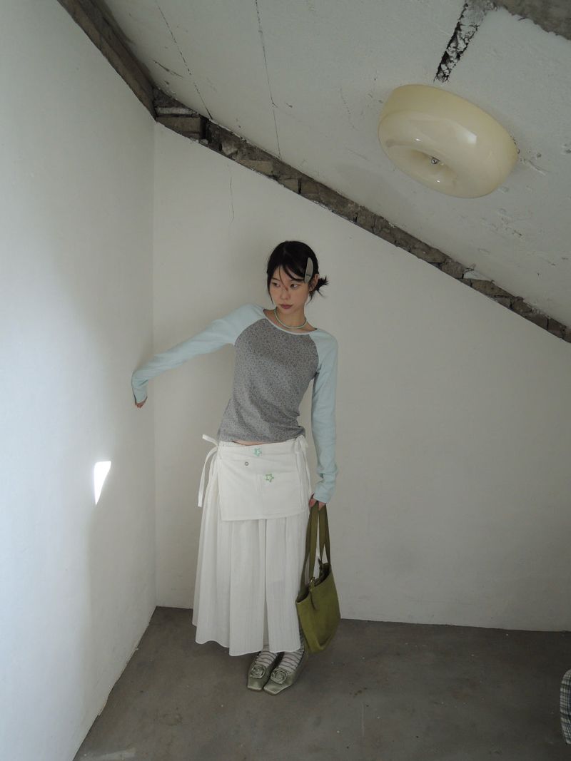 [prts made] フラワーベースボールTシャツ (ミントソーダ)
