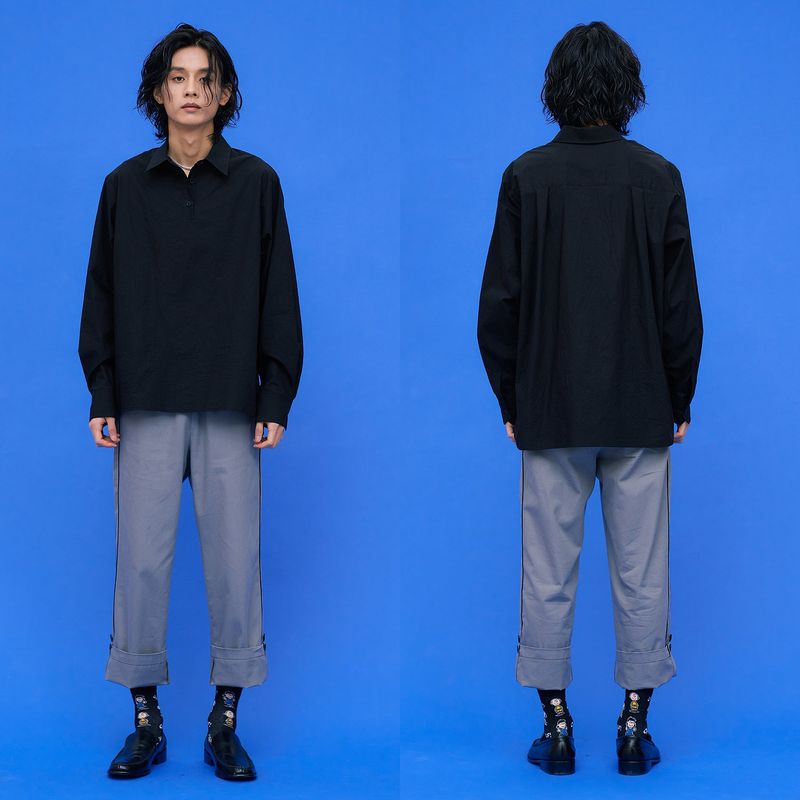 Crinkle Basic Shirts [Black]