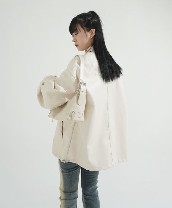 2Way Zip-up Balloon String Leather Jacket
