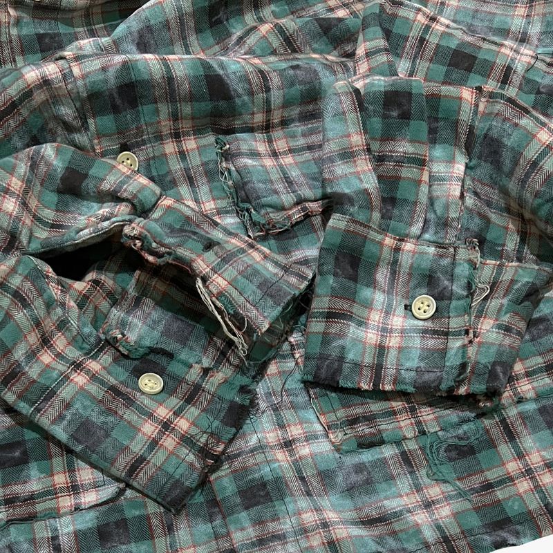 smoke wash check shirt_green