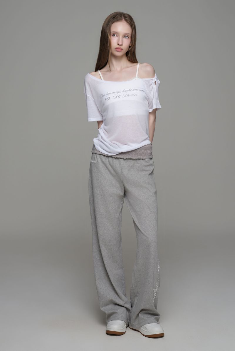Powder sheer ribbon top, White
