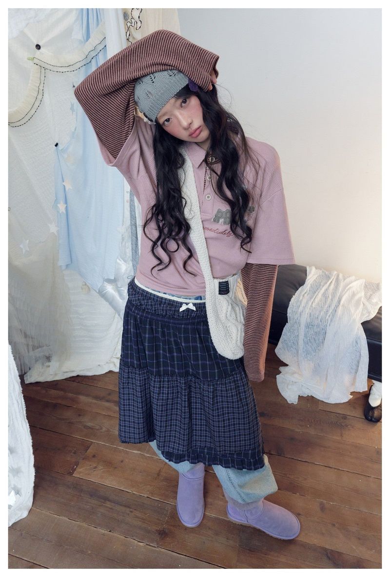 Preppy Layered Stripe Polo Sweatshirt