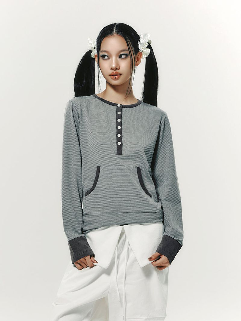 STRIPE BUTTON L/S MINT