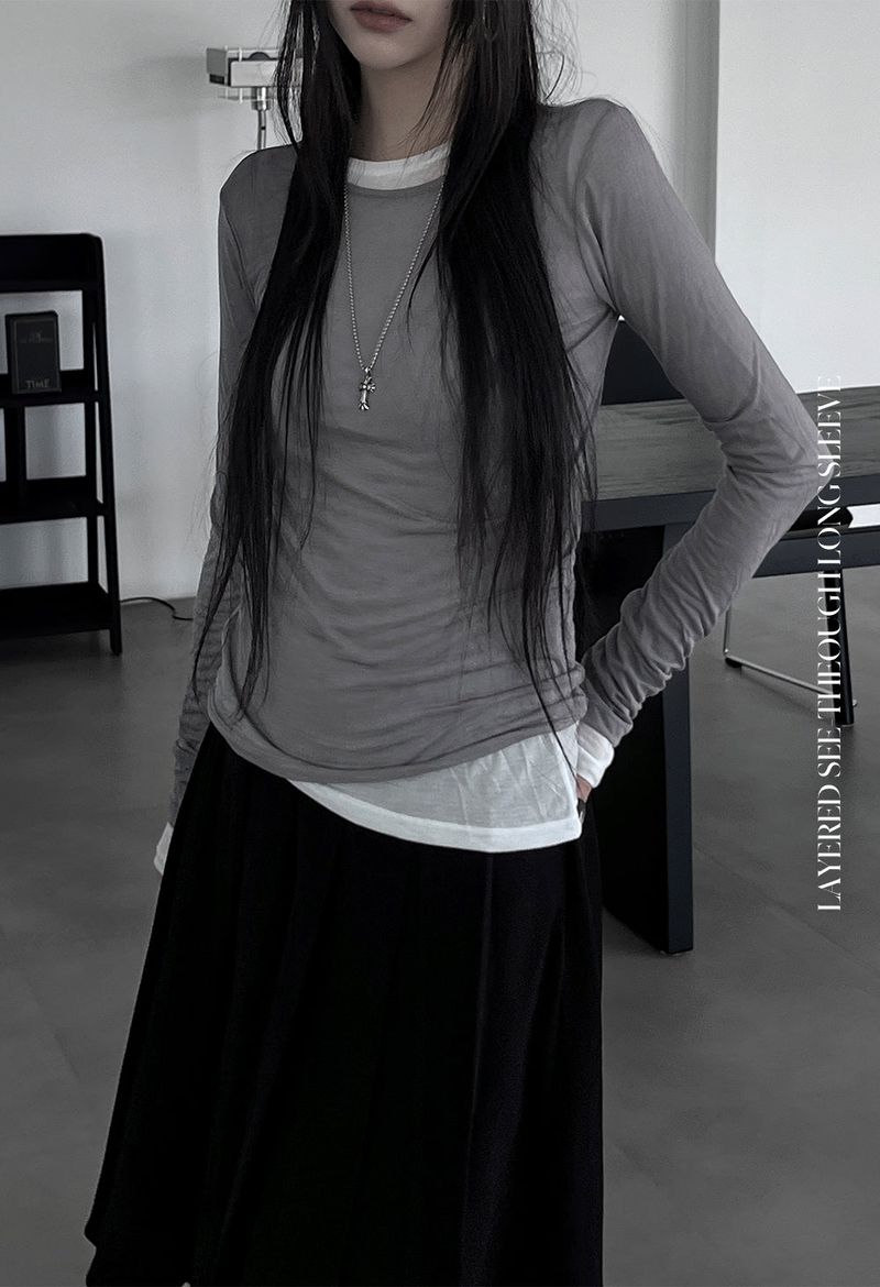 layered see-through long sleeve T (4color)