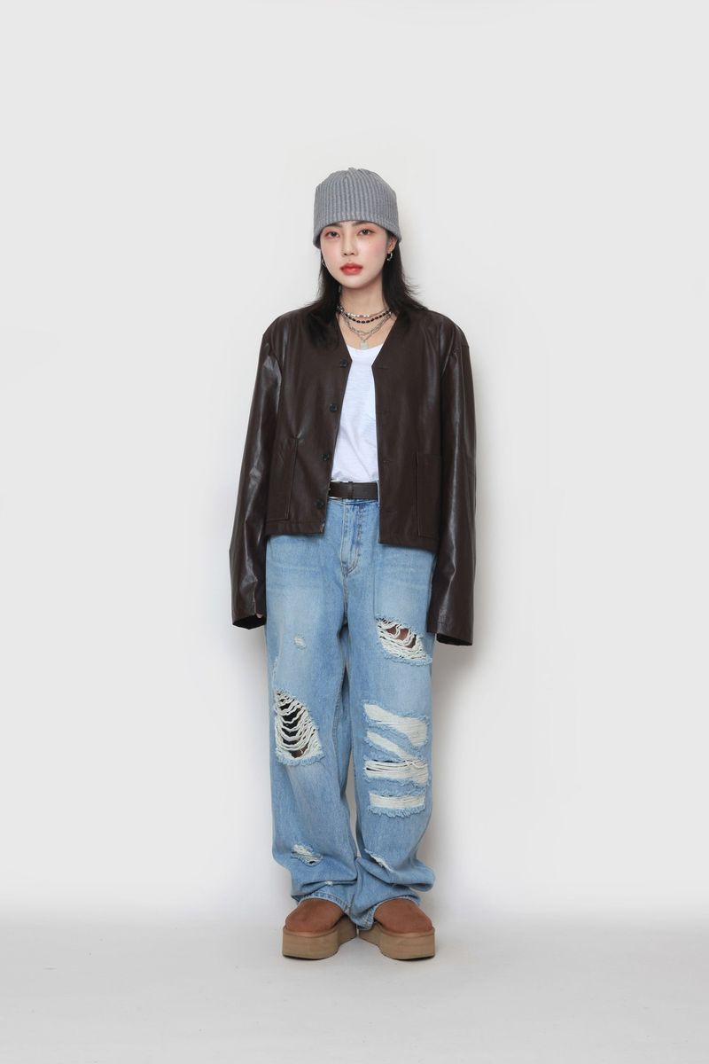 Crop leather cardigan