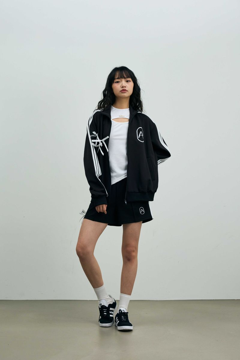 RIBBON JERSEY TRACK SHORTS PANTS / BLACK