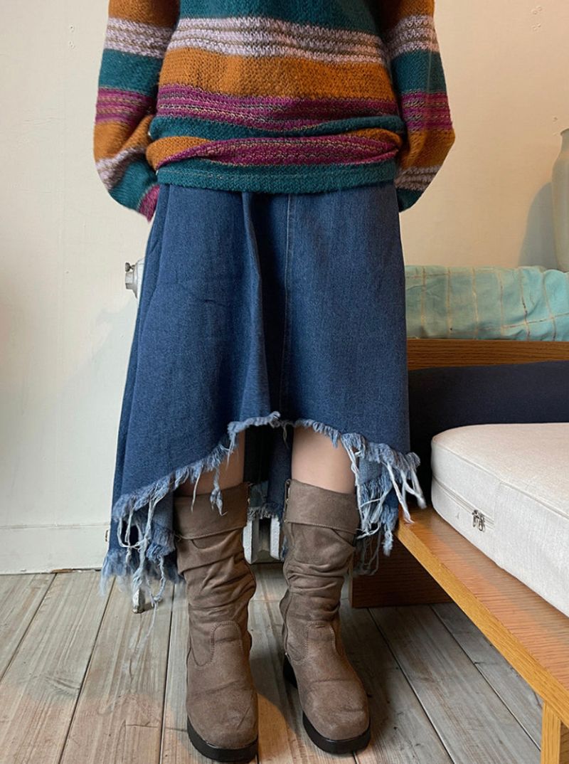 vintage jean damage long skirt