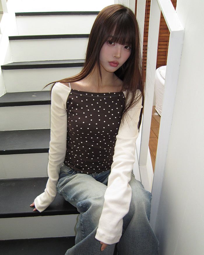 Keon Off-Shoulder Peach Fleece Star T-Shirt