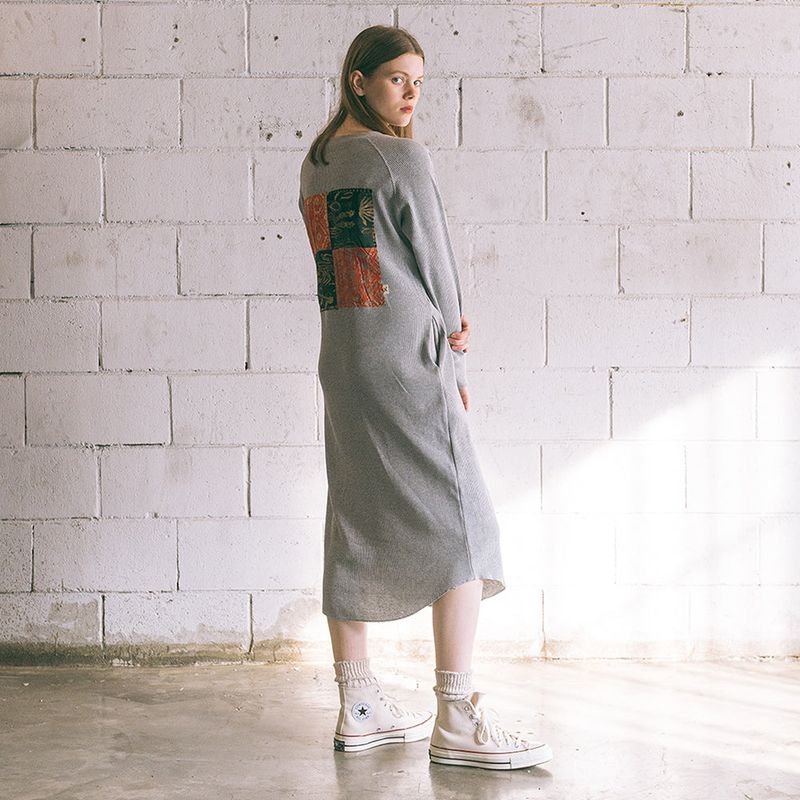 Patchwork Waffle Onepiece] Grey