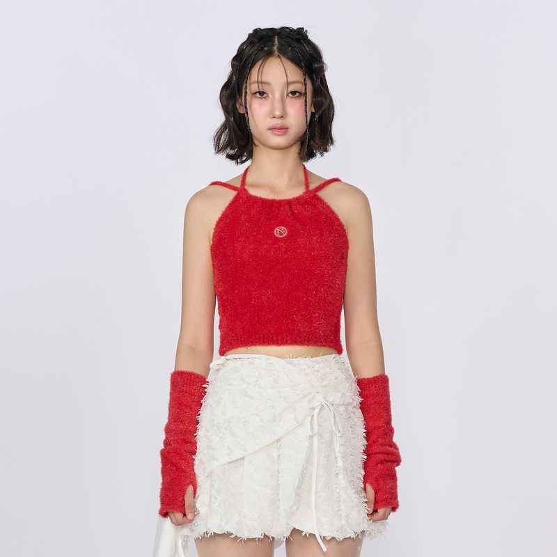 GLITTER 2WAY KNIT HALTER TOP_RED (WARMMER X)