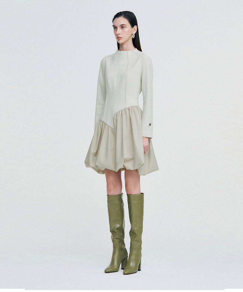 Raw Edge Balloon Dress _ IVORY