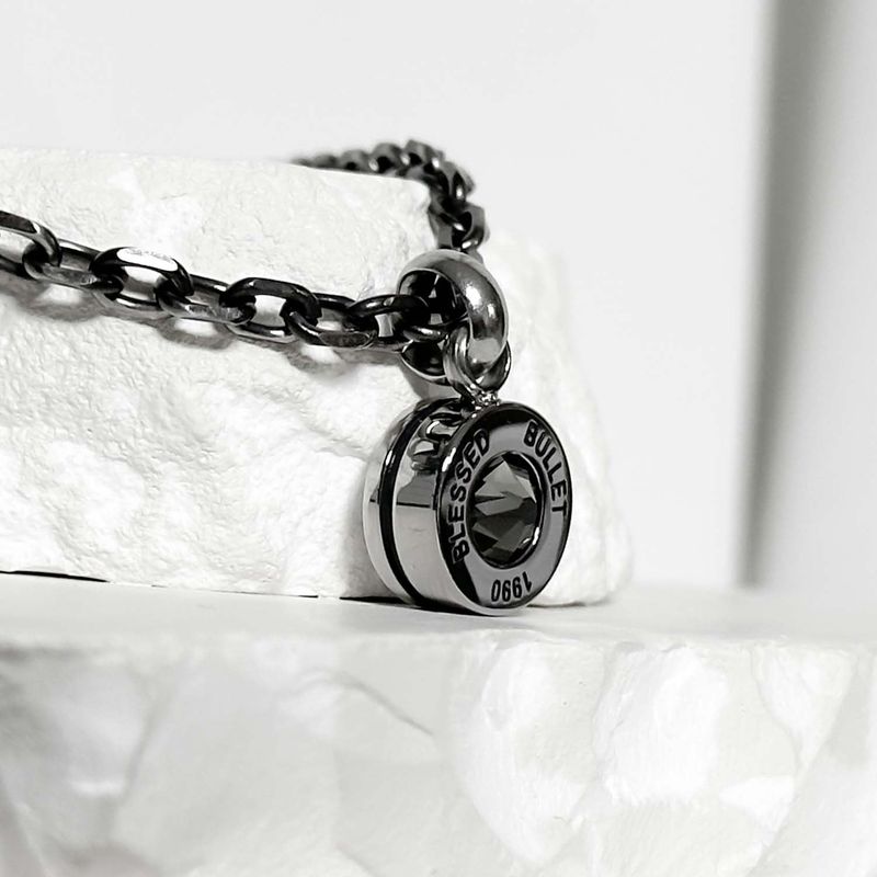 SS-Bullet Back Necklace_Black silver_DIA