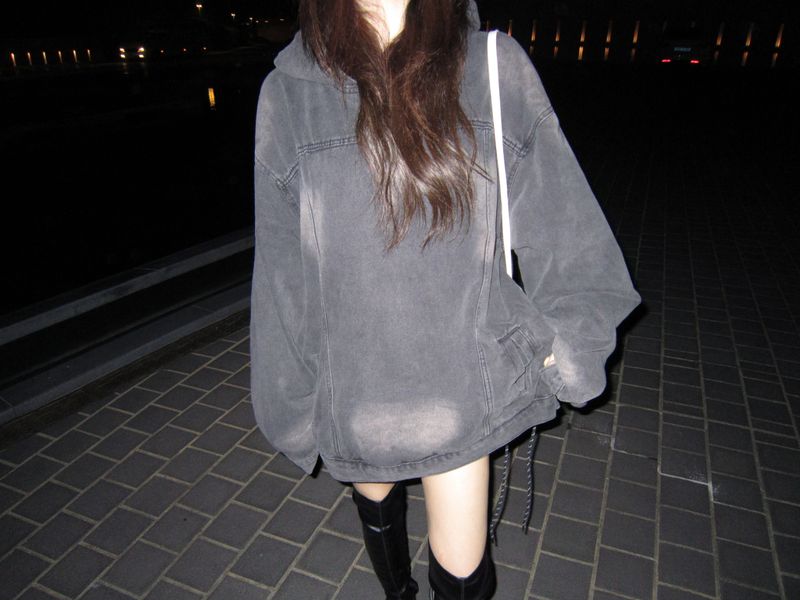 Denim washing hoodie