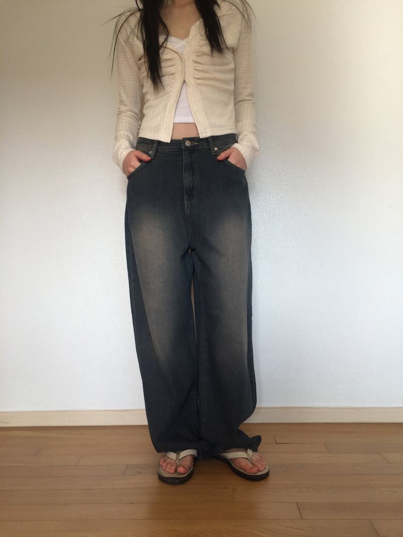 Touch denim wide long pants (2 colors)